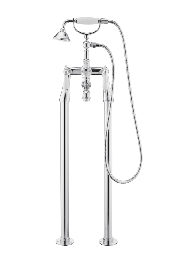 Traditional Bath Shower Mixer On Pipe Stands - Metal Lever