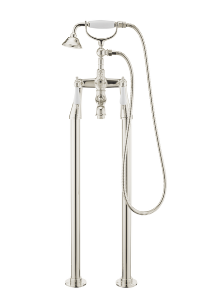 Traditional Bath Shower Mixer On Pipe Stands - Porcelain Lever