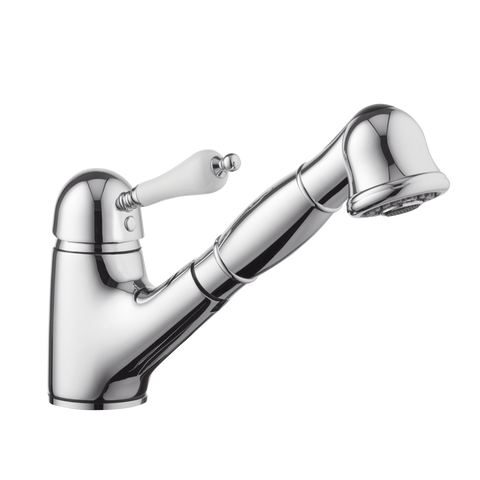 Traditional Sink Mixer With Extendable Vegie Sprayer - Porcelain Lever