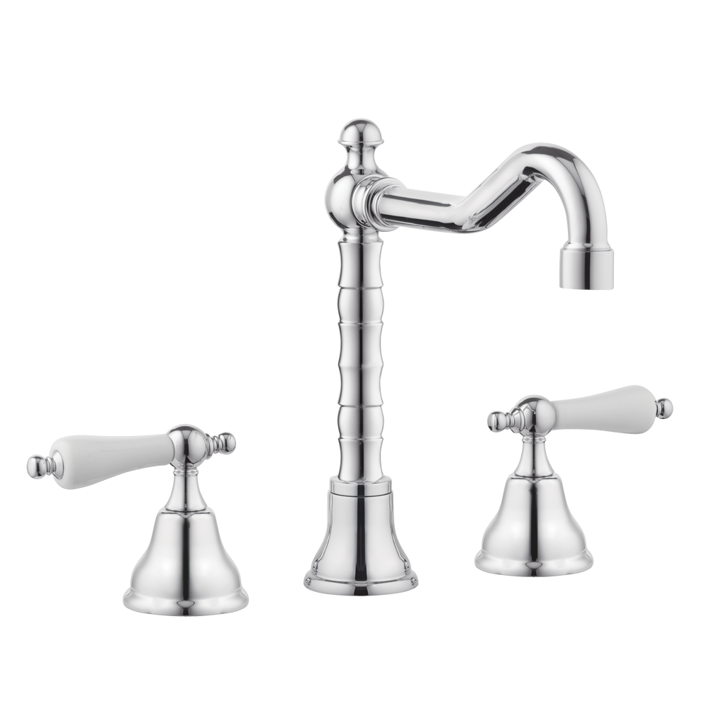 Art Deco Bathroom Taps - Low Level Spout - Cross Handles