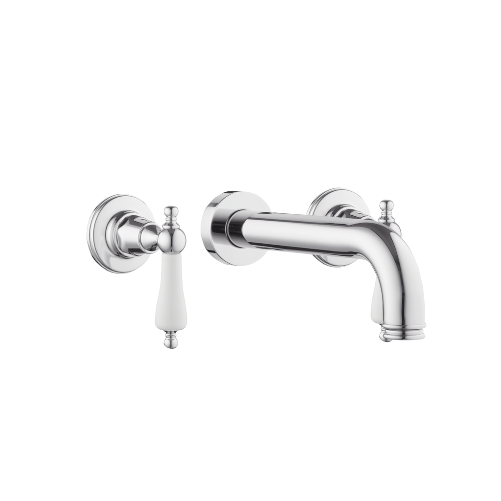 Wall Three Hole Lever Taps With Bath Spout - Porcelain Levers