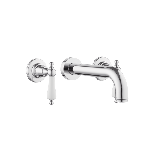 Wall Three Hole Lever Taps With Bath Spout - Porcelain Levers