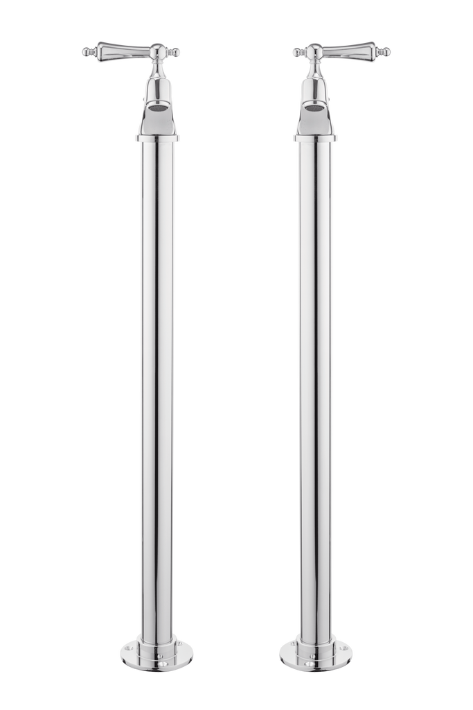 Vintage Bath Pillar Taps On Pipe Stands - Metal Lever