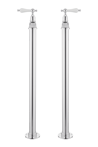 Vintage Bath Pillar Taps On Pipe Stands - Metal Lever
