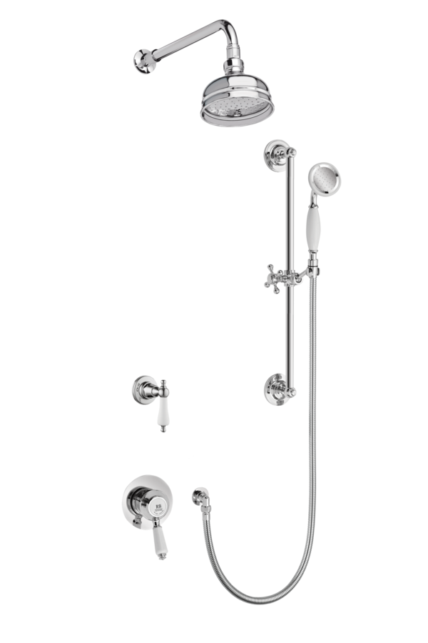 Traditional Concealed Shower System Arm Rose Diverter & Flexible Kit - Metal Levers
