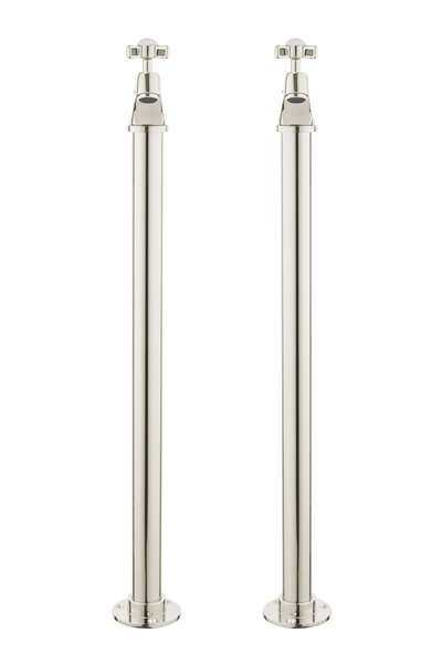 Vintage Bath Pillar Taps On Pipe Stands - Cross Handle