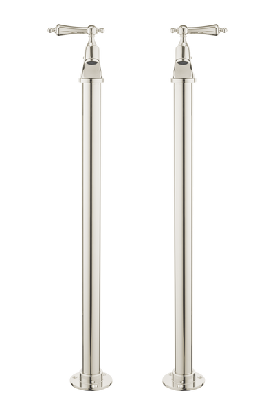 Vintage Bath Pillar Taps On Pipe Stands - Cross Handle