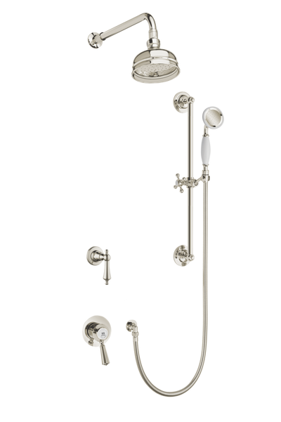 Traditional Concealed Shower System Arm Rose Diverter & Flexible Kit - Metal Levers