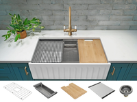 Black Friday Special - Fluted Farmhouse Sink with Chopping Board, Grid, Grill, Colander & Waste - 762mm