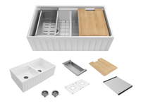 Black Friday Special - Fluted Double Farmhouse Sink with Chopping Board, Grid, Grill, Colander & Waste - 840mm