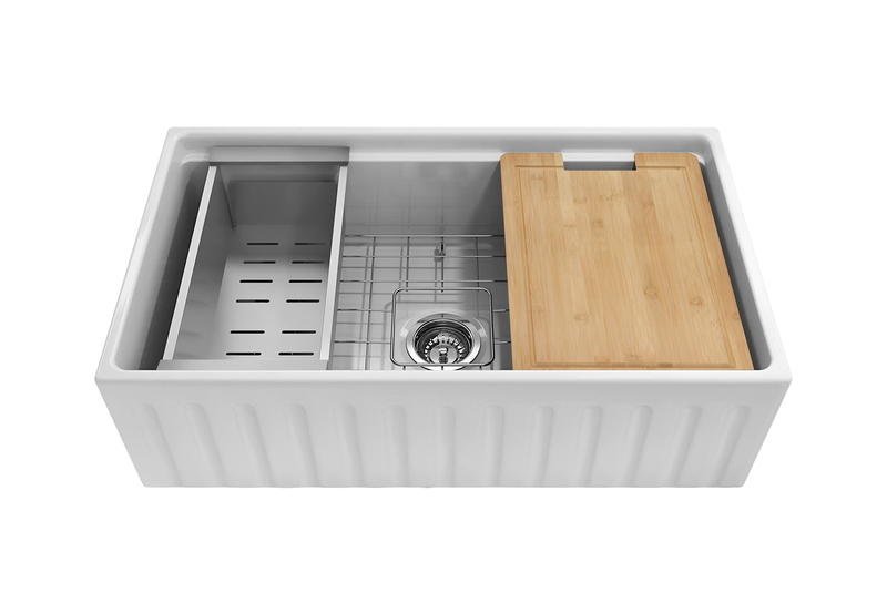 Black Friday Special - Fluted Farmhouse Sink with Chopping Board, Grid, Grill, Colander & Waste - 762mm