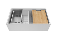 Black Friday Special - Double Farmhouse Sink with Chopping Board, Grid, Grill, Colander & Waste - 840mm