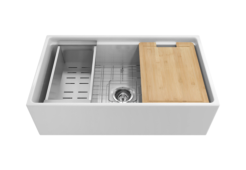 Black Friday Special - Farmhouse Sink with Chopping Board, Grid, Grill, Colander & Waste - 762mm