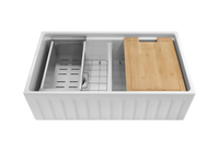 Black Friday Special - Fluted Double Farmhouse Sink with Chopping Board, Grid, Grill, Colander & Waste - 840mm