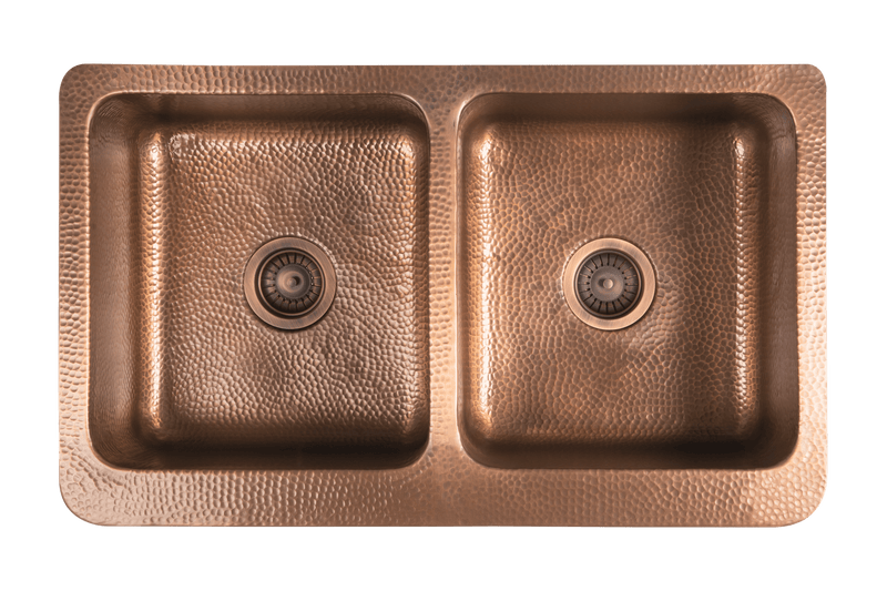 Copper Hammered Double Farmhouse Sink