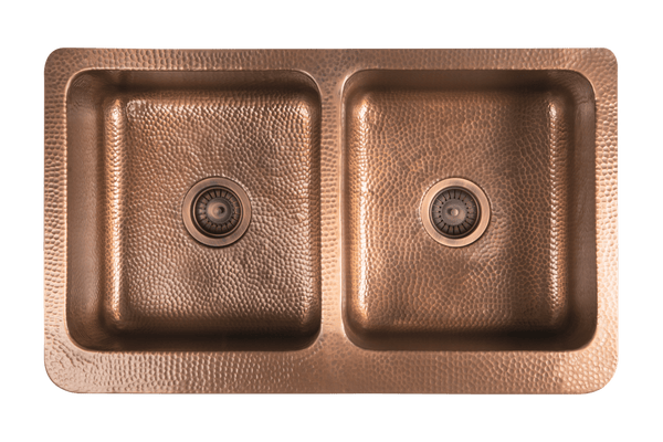 Copper Hammered Double Farmhouse Sink