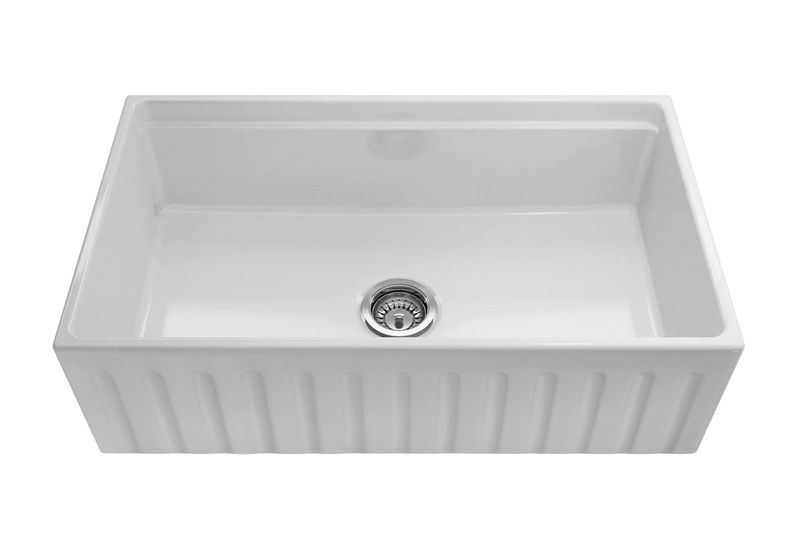 Black Friday Special - Fluted Farmhouse Sink with Chopping Board, Grid, Grill, Colander & Waste - 762mm