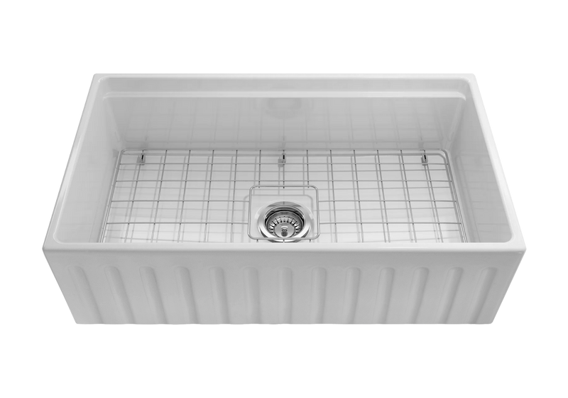 Black Friday Special - Fluted Farmhouse Sink with Chopping Board, Grid, Grill, Colander & Waste - 762mm