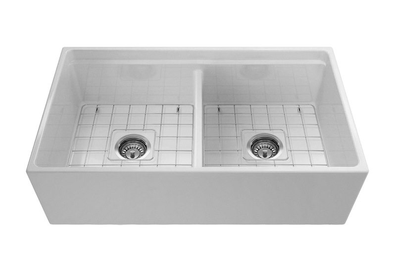 Black Friday Special - Double Farmhouse Sink with Chopping Board, Grid, Grill, Colander & Waste - 840mm