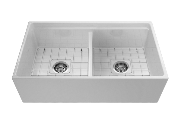 Black Friday Special - Double Farmhouse Sink with Chopping Board, Grid, Grill, Colander & Waste - 840mm