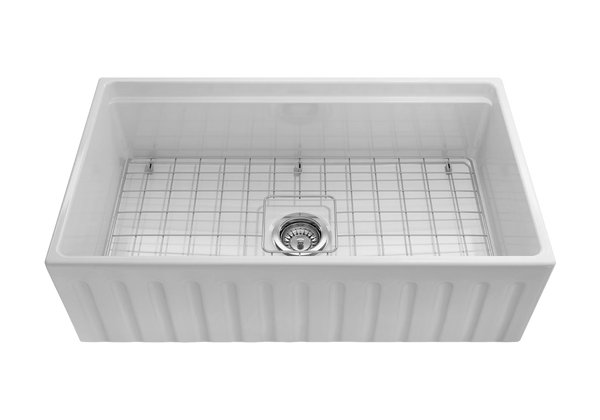 Black Friday Special - Fluted Farmhouse Sink with Chopping Board, Grid, Grill, Colander & Waste - 762mm