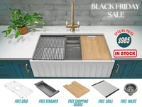 Black Friday Special - Farmhouse Sink with Chopping Board, Grid, Grill, Colander & Waste - 762mm