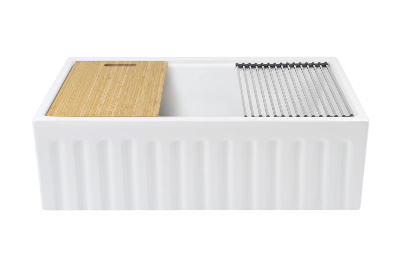 Christmas Special - Fluted Farmhouse Sink with Chopping Board, Grid, Grill, Colander & Waste - 762mm