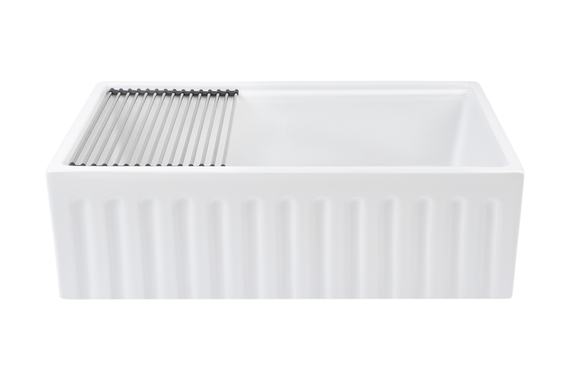 Christmas Special - Fluted Farmhouse Sink with Chopping Board, Grid, Grill, Colander & Waste - 762mm