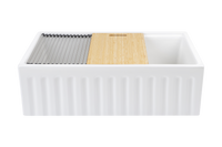 Christmas Special - Fluted Farmhouse Sink with Chopping Board, Grid, Grill, Colander & Waste - 762mm