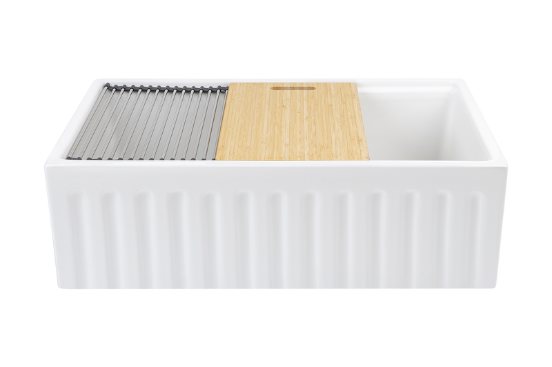 Christmas Special - Fluted Farmhouse Sink with Chopping Board, Grid, Grill, Colander & Waste - 762mm