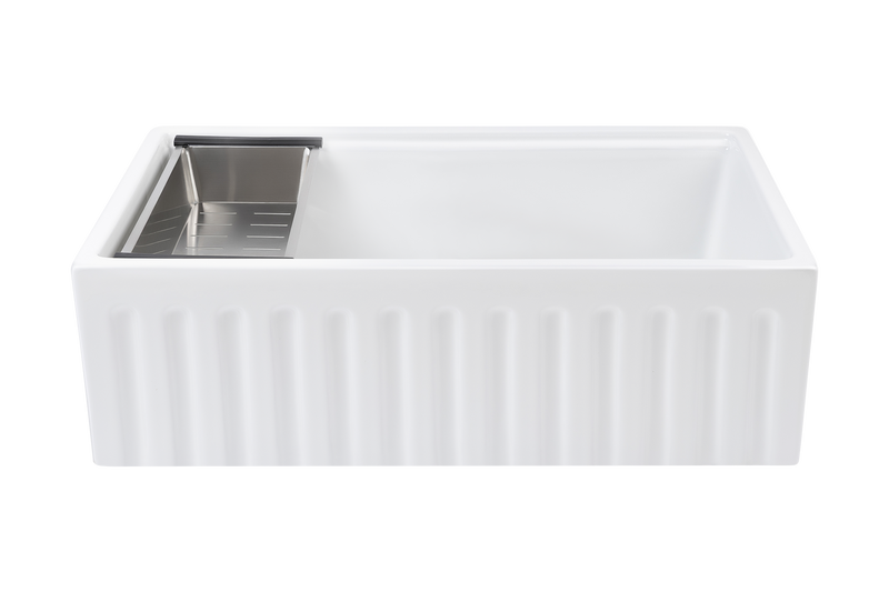 Christmas Special - Fluted Farmhouse Sink with Chopping Board, Grid, Grill, Colander & Waste - 762mm