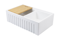 Christmas Special - Fluted Double Farmhouse Sink with Chopping Board, Grid, Grill, Colander & Waste - 840mm