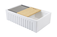 Christmas Special - Fluted Double Farmhouse Sink with Chopping Board, Grid, Grill, Colander & Waste - 840mm