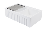 Christmas Special - Fluted Double Farmhouse Sink with Chopping Board, Grid, Grill, Colander & Waste - 840mm