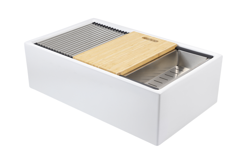 Christmas Special - Double Farmhouse Sink with Chopping Board, Grid, Grill, Colander & Waste - 840mm