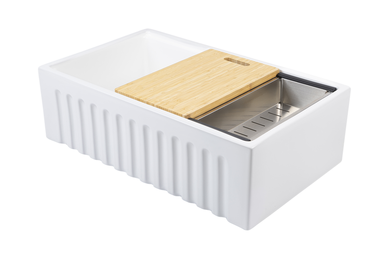 Christmas Special - Fluted Farmhouse Sink with Chopping Board, Grid, Grill, Colander & Waste - 762mm