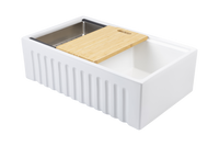 Christmas Special - Fluted Farmhouse Sink with Chopping Board, Grid, Grill, Colander & Waste - 762mm