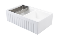 Christmas Special - Fluted Double Farmhouse Sink with Chopping Board, Grid, Grill, Colander & Waste - 840mm