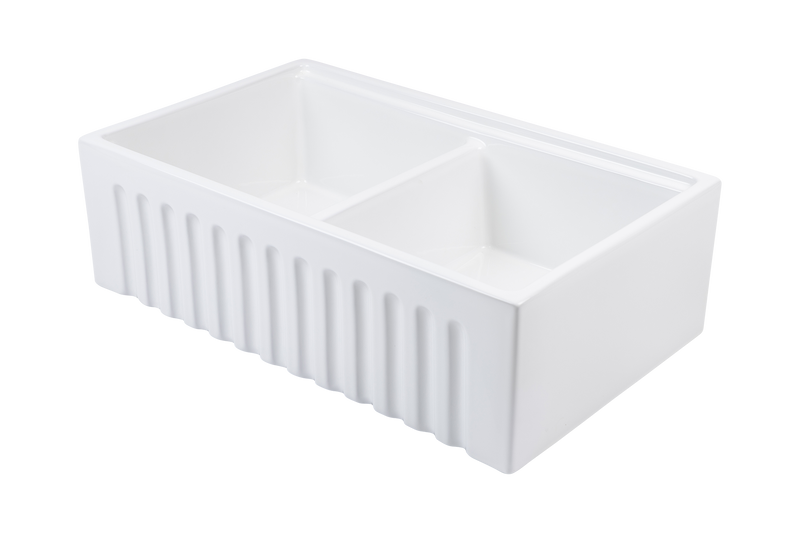 Christmas Special - Fluted Double Farmhouse Sink with Chopping Board, Grid, Grill, Colander & Waste - 840mm