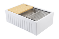 Christmas Special - Fluted Farmhouse Sink with Chopping Board, Grid, Grill, Colander & Waste - 762mm