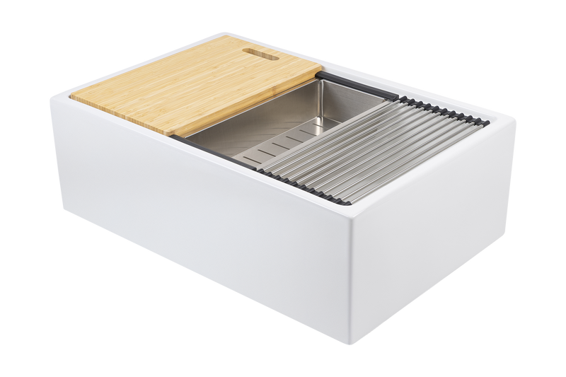 Christmas Special - Double Farmhouse Sink with Chopping Board, Grid, Grill, Colander & Waste - 840mm