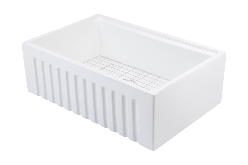 Christmas Special - Fluted Farmhouse Sink with Chopping Board, Grid, Grill, Colander & Waste - 762mm