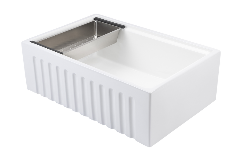 Christmas Special - Fluted Farmhouse Sink with Chopping Board, Grid, Grill, Colander & Waste - 762mm