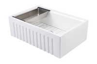 Christmas Special - Fluted Farmhouse Sink with Chopping Board, Grid, Grill, Colander & Waste - 762mm