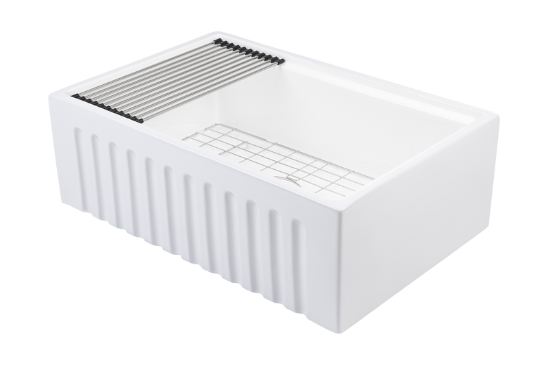 Christmas Special - Fluted Farmhouse Sink with Chopping Board, Grid, Grill, Colander & Waste - 762mm