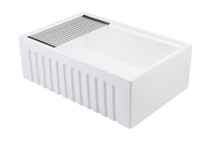Christmas Special - Fluted Farmhouse Sink with Chopping Board, Grid, Grill, Colander & Waste - 762mm