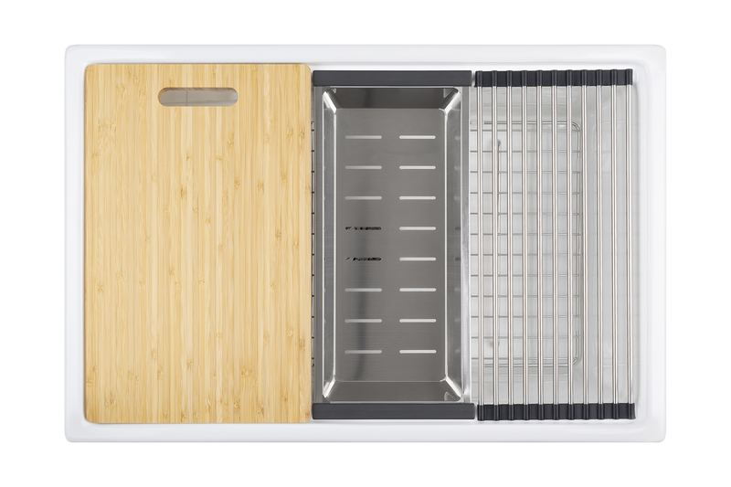 Christmas Special - Fluted Farmhouse Sink with Chopping Board, Grid, Grill, Colander & Waste - 762mm