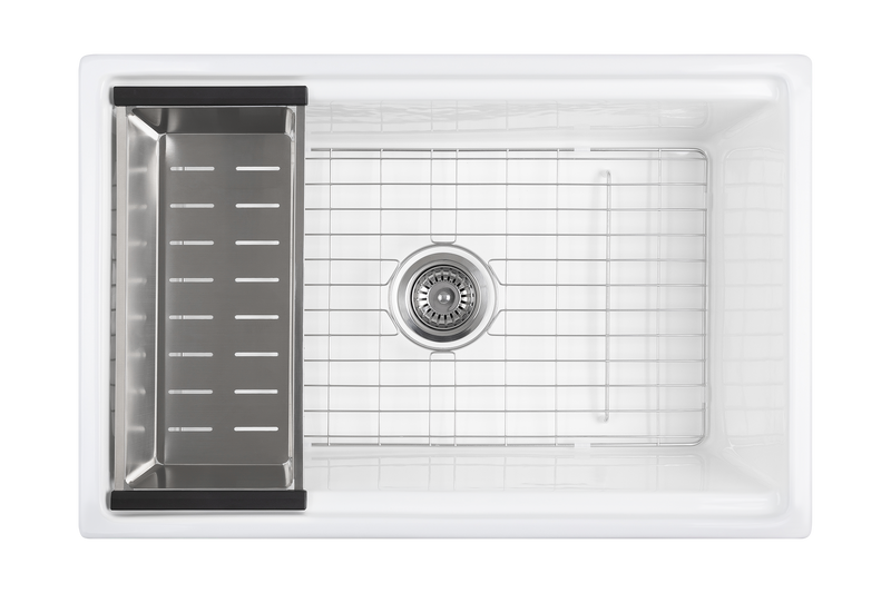 Christmas Special - Fluted Farmhouse Sink with Chopping Board, Grid, Grill, Colander & Waste - 762mm