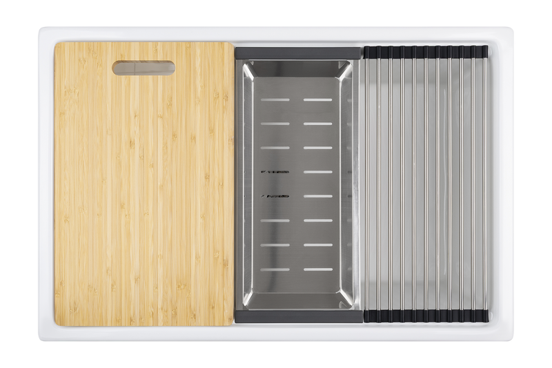 Christmas Special - Fluted Farmhouse Sink with Chopping Board, Grid, Grill, Colander & Waste - 762mm