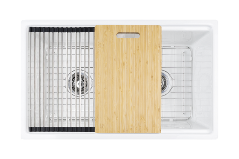 Christmas Special - Fluted Farmhouse Sink with Chopping Board, Grid, Grill, Colander & Waste - 762mm